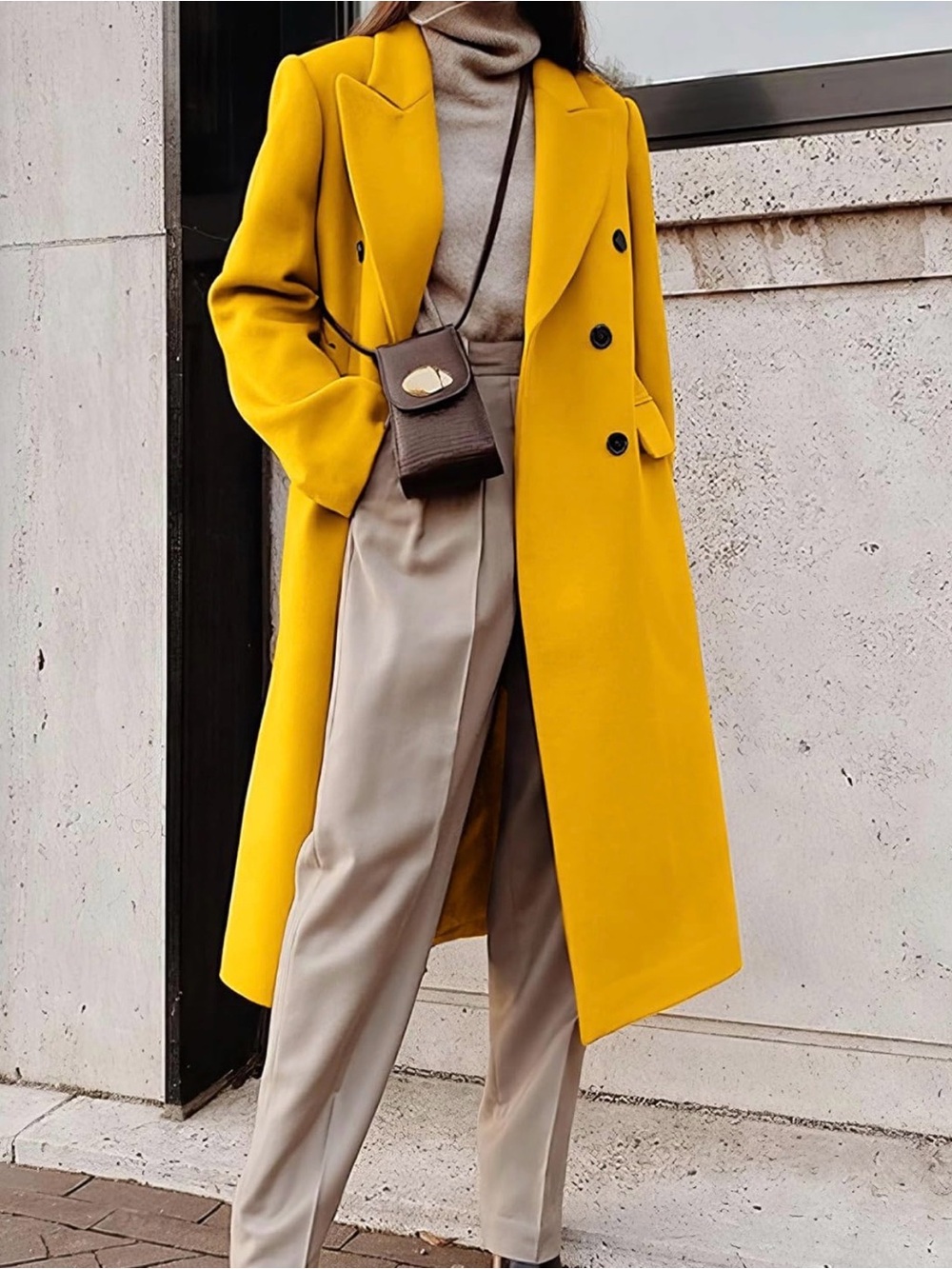 Mustard Yellow Long Wool-Blend Coat Sz M